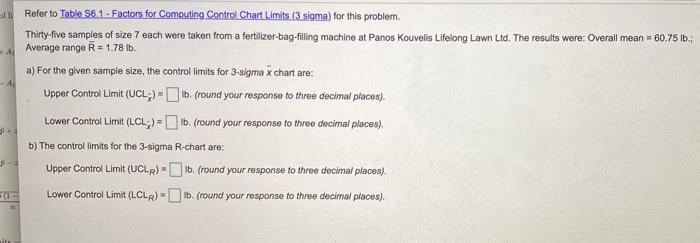 Refer to Table 56.1 - Factors for Computing