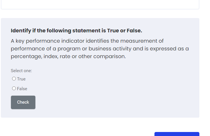 Identify if the following statement is True or