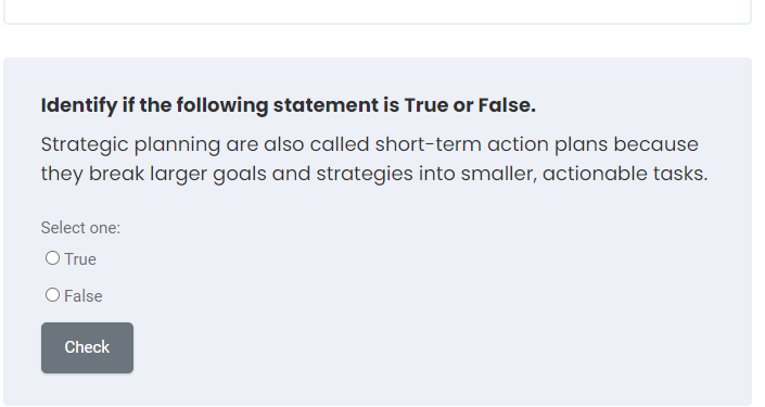 Identify if the following statement is True or