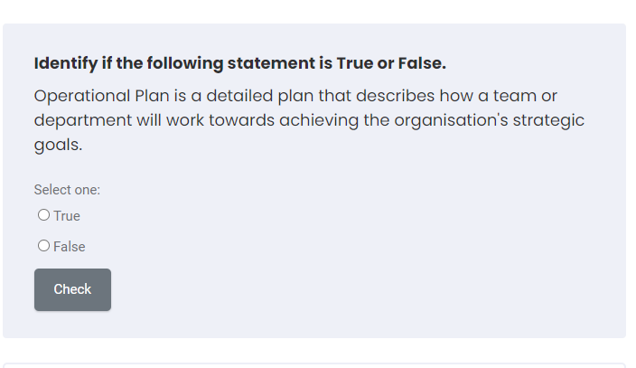 Identify if the following statement is True or