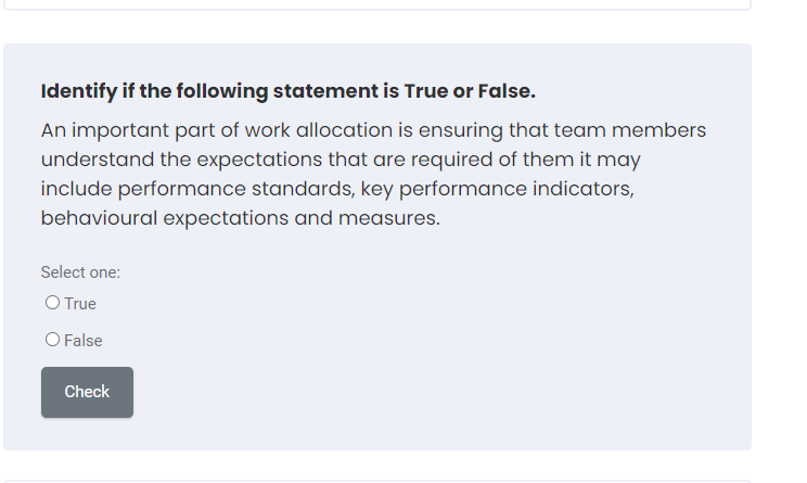 Identify if the following statement is True or