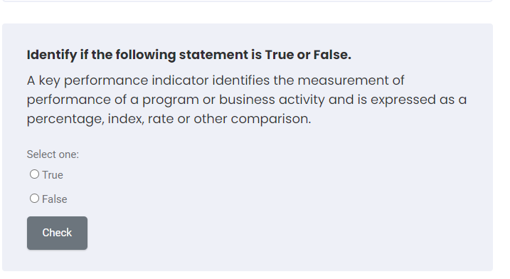 Identify if the following statement is True or