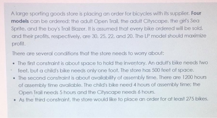 please solve excel solver A large sporting goods