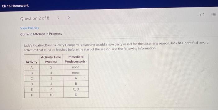 Ch 16 Homework -/1 < Question 2 of 8 View