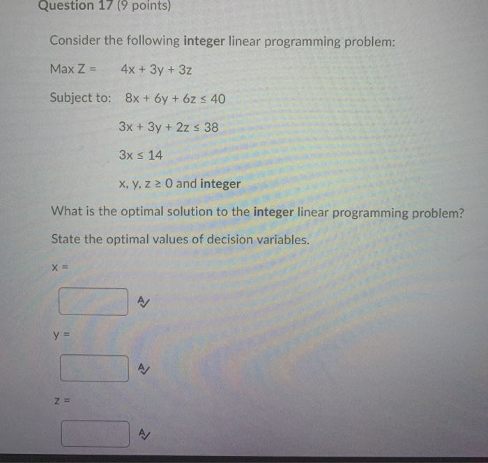 Question 17 (9 points) Consider the following