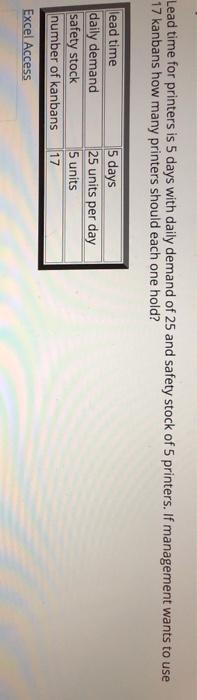 Lead time for printers is 5 days with daily