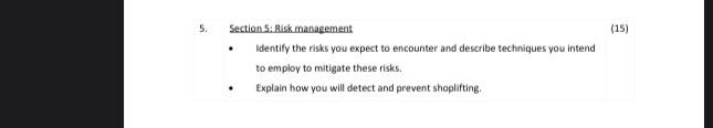 select a retail store 5. Section 5: Risk