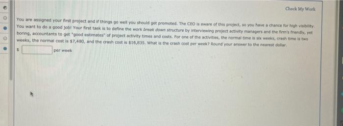 Check My Work You are assigned your first project