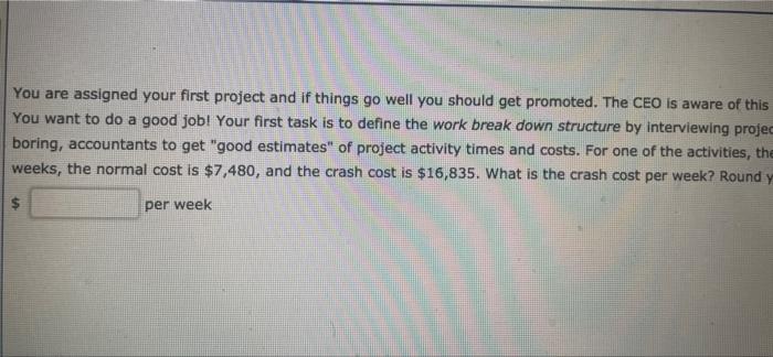 Check My Work You are assigned your first project