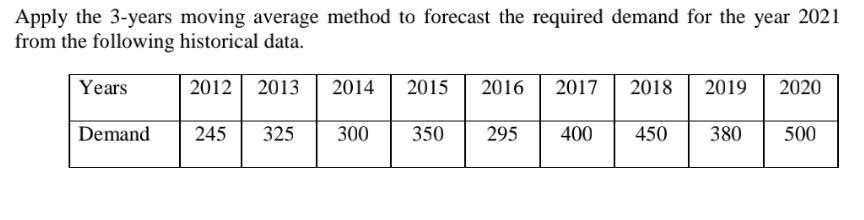 Apply the 3-years moving average method to