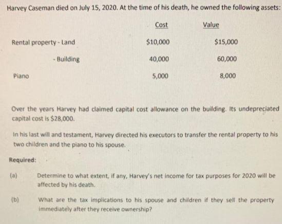 Harvey Caseman died on July 15, 2020. At the time