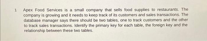 Apex Food Services is a small company that sells