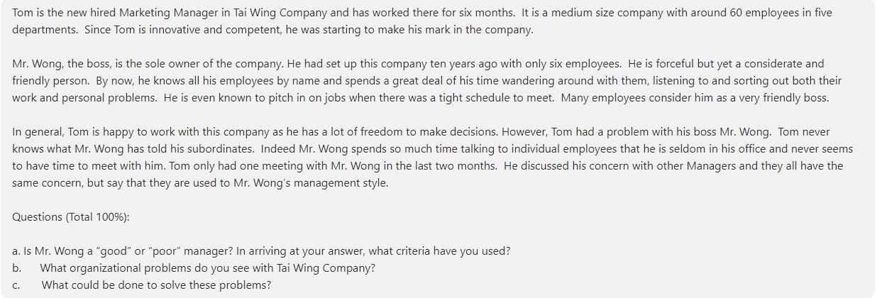 Tom is the new hired Marketing Manager in Tai