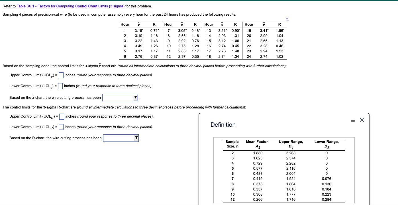 Refer to Table S6.1 - Factors for Computing