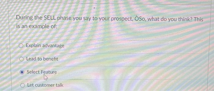 During the SELL phase you say to your prospect,