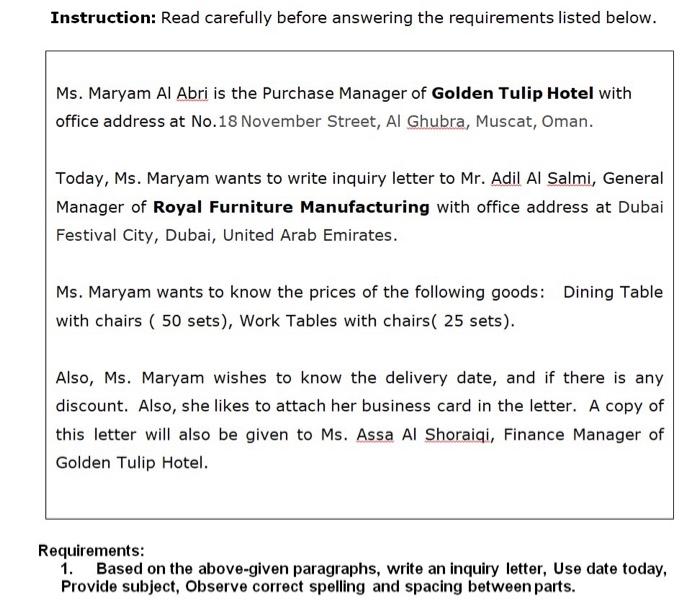 Instruction: Read carefully before answering the