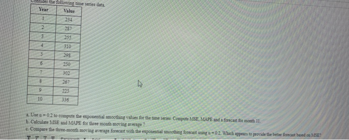 der the following time series data. Value Year