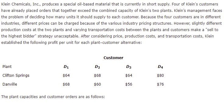 Klein Chemicals, Inc., produces a special