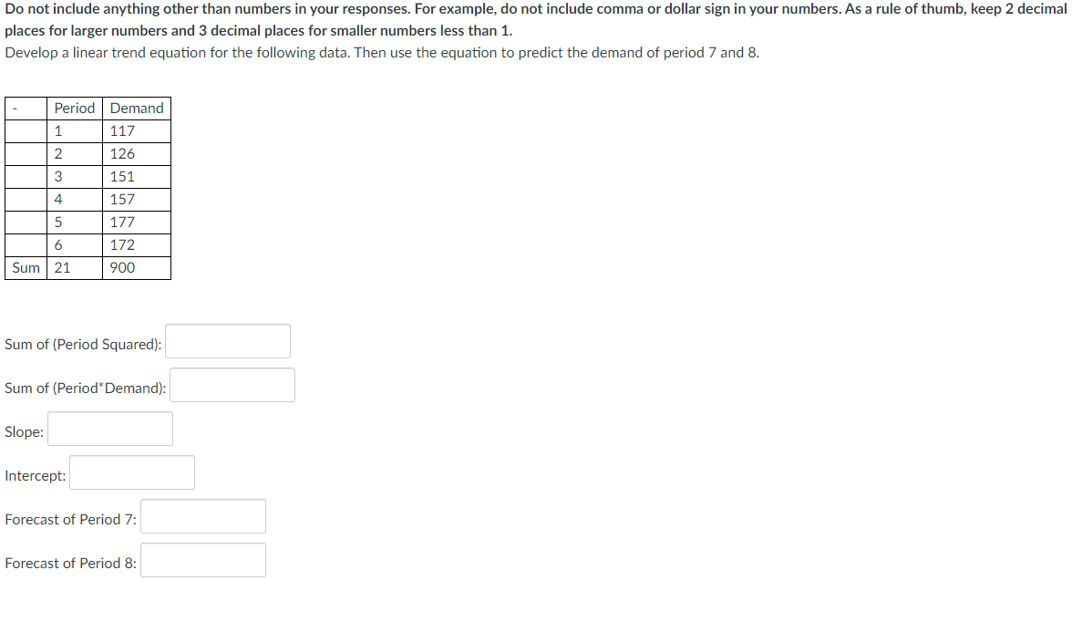 Do not include anything other than numbers in