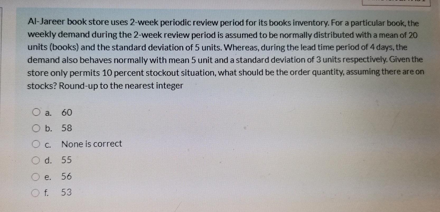 Al-Jareer book store uses 2-week periodic review