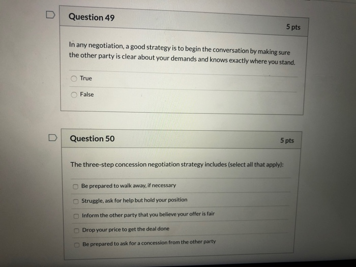 5 pts Sources of negotiating leverage, whether