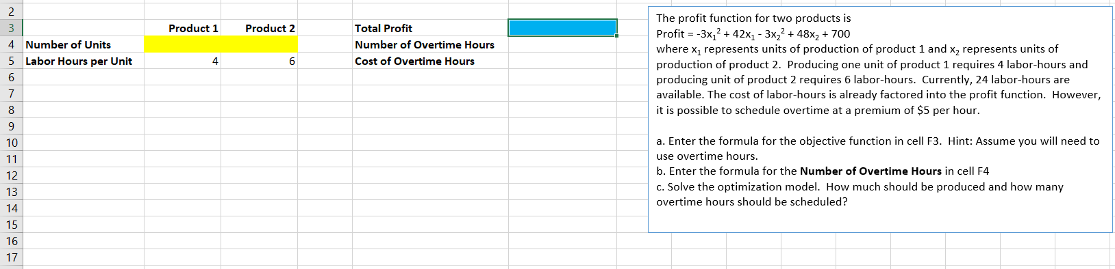 Product 1 Product 2 Total Profit Number of