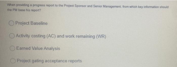 When providing a progress report to the Project