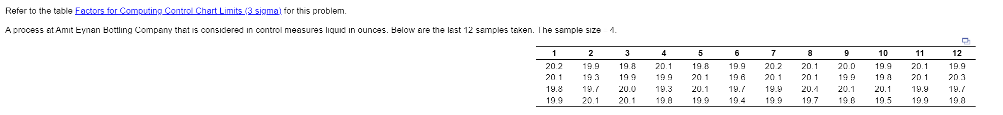 Refer to the table Factors for Computing Control