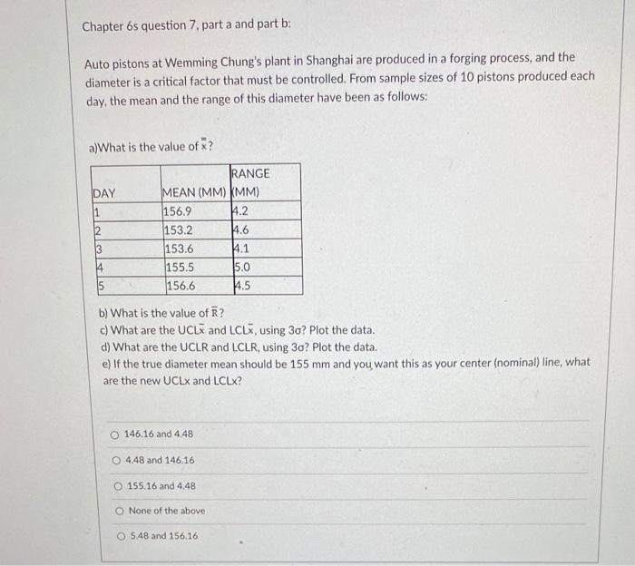 Chapter 6s question 7 part a and part b: Auto