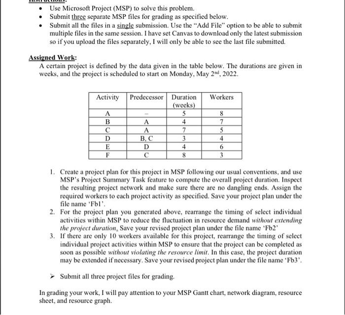 Use Microsoft Project (MSP) to solve this