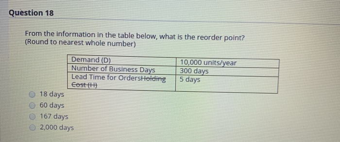 Question 16 From the information in the table