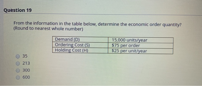 Question 16 From the information in the table