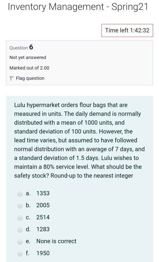 Inventory Management - Spring21 Time left 1:42:32