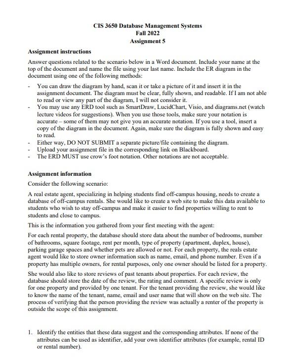 CIS 3650 Database Management Systems Fall 2022