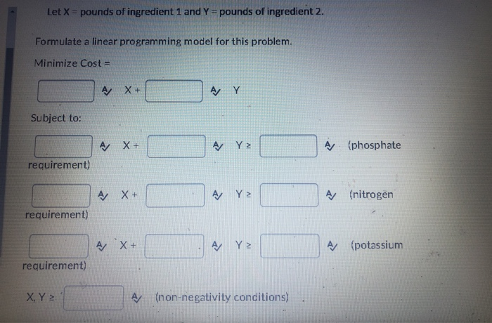 Question 3 (18 points) Per Pound Ingredient 1