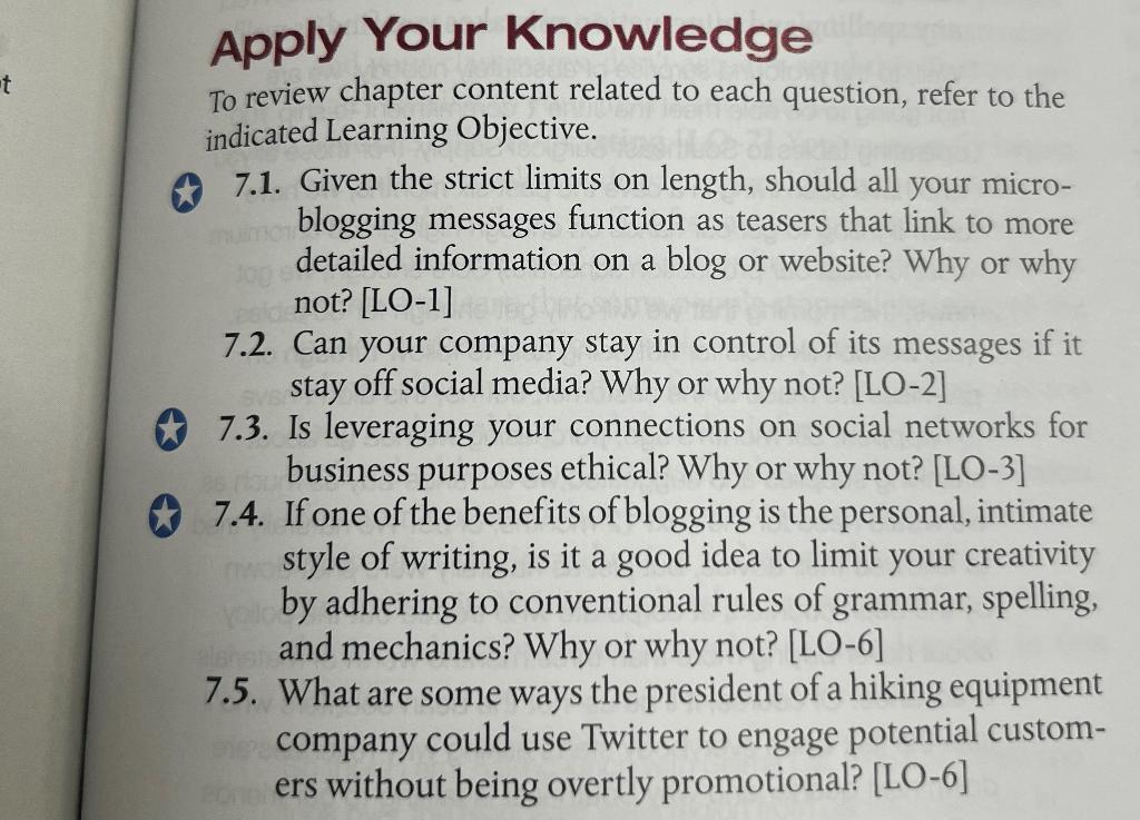 t Apply Your Knowledge To review chapter content