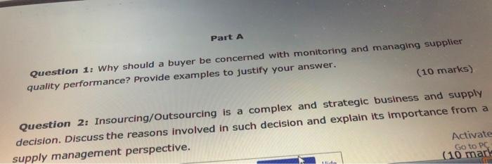 Part A Question 1: Why should a buyer be
