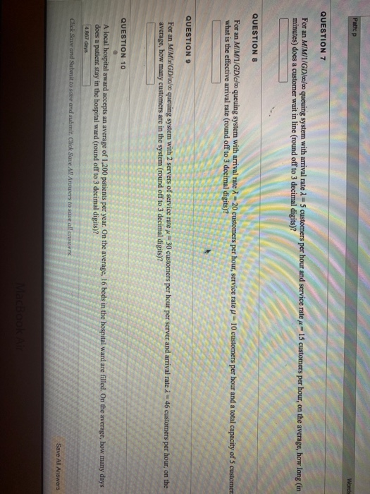 Path: P Words QUESTION 7 For an M/M/1/6/0/00