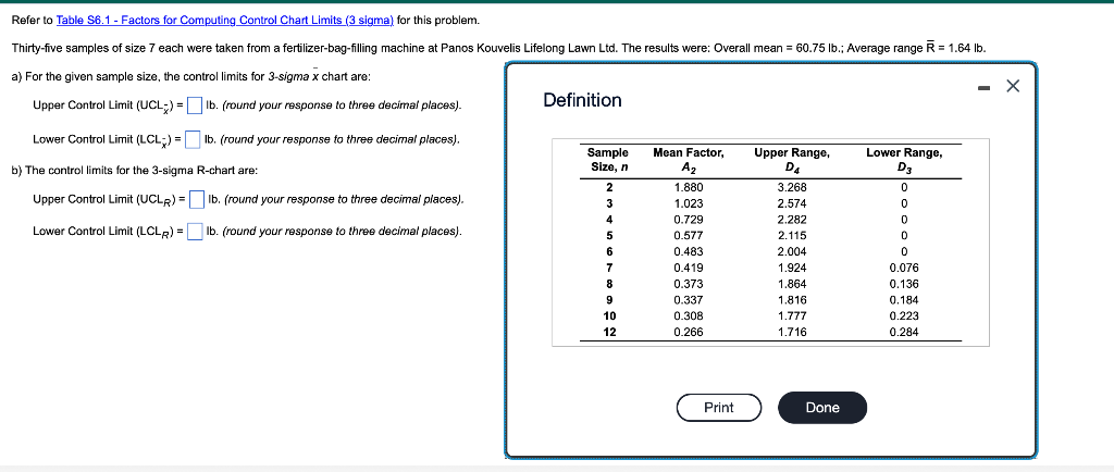 Refer to Table S6.1-Factors for Computing Control