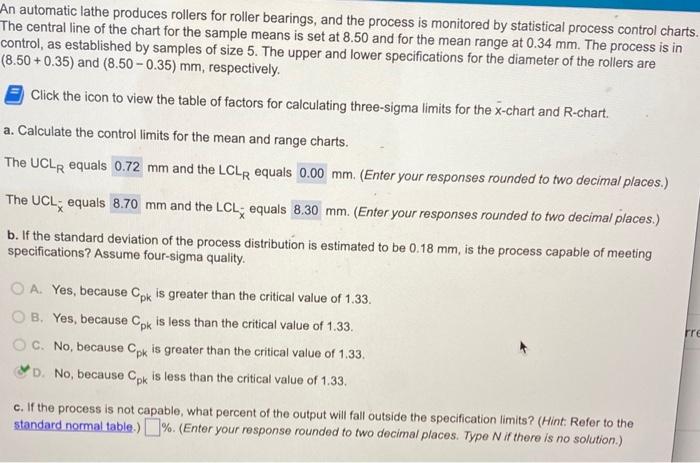 please help and explain part c An automatic lathe