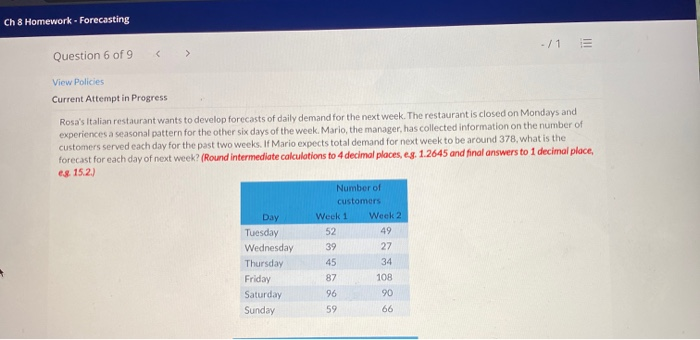 Ch 8 Homework - Forecasting - /1 > Question 6 of