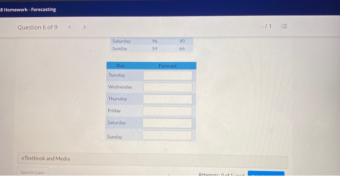 Ch 8 Homework - Forecasting - /1 > Question 6 of