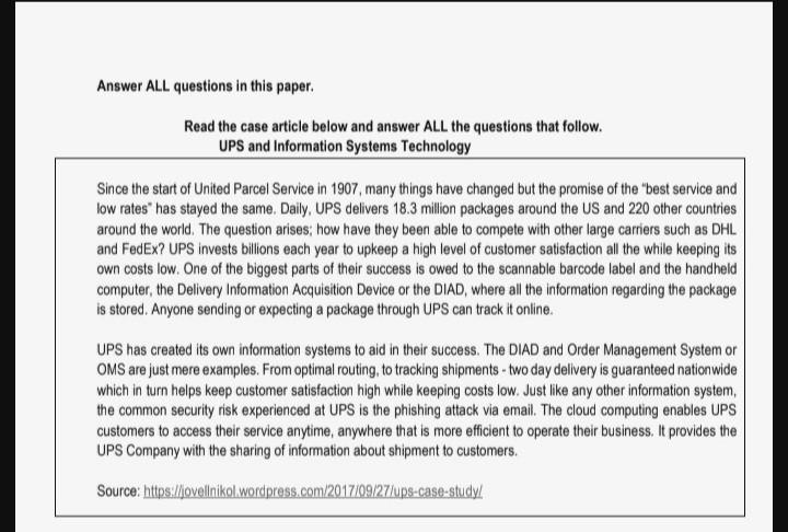Answer ALL questions in this paper. Read the case