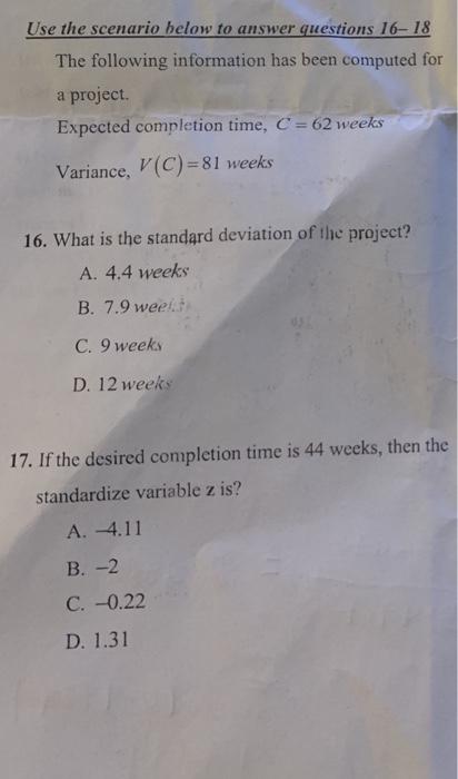 Use the scenario below to answer questions 16-18