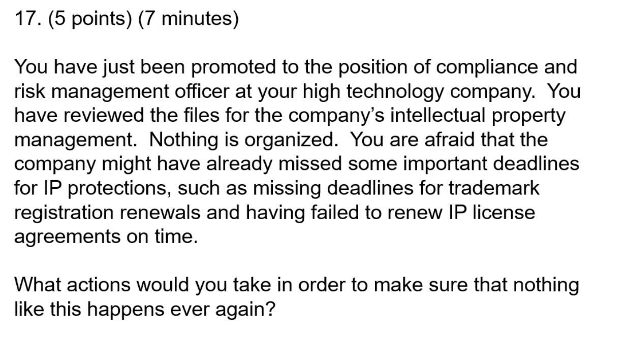 17. (5 points) (7 minutes) You have just been