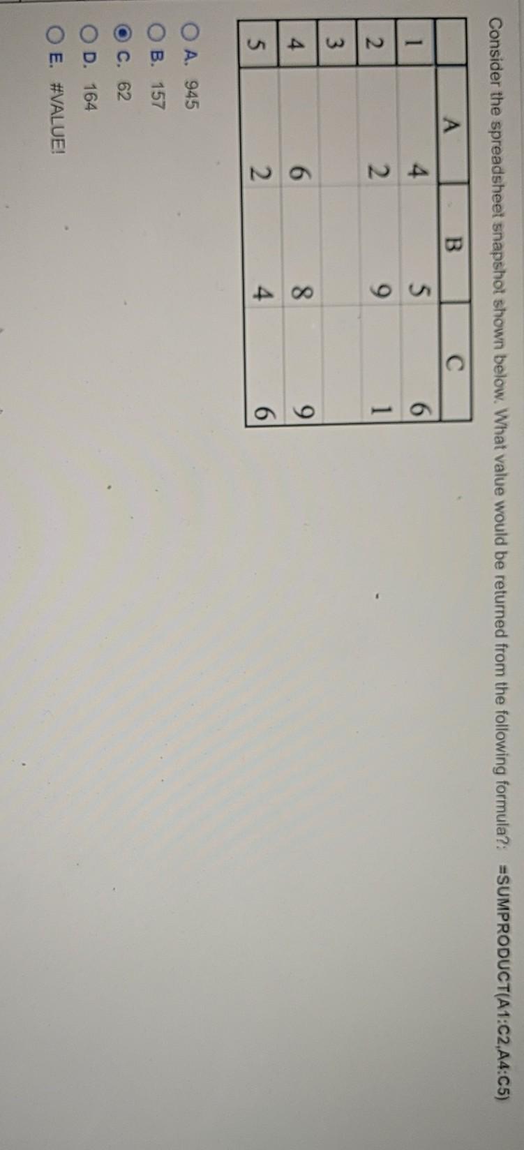 Consider the spreadsheet snapshot shown below.
