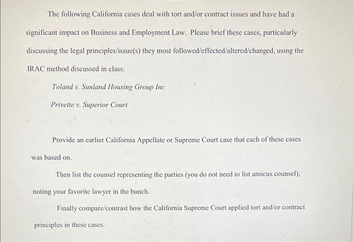 The following California cases deal with tort