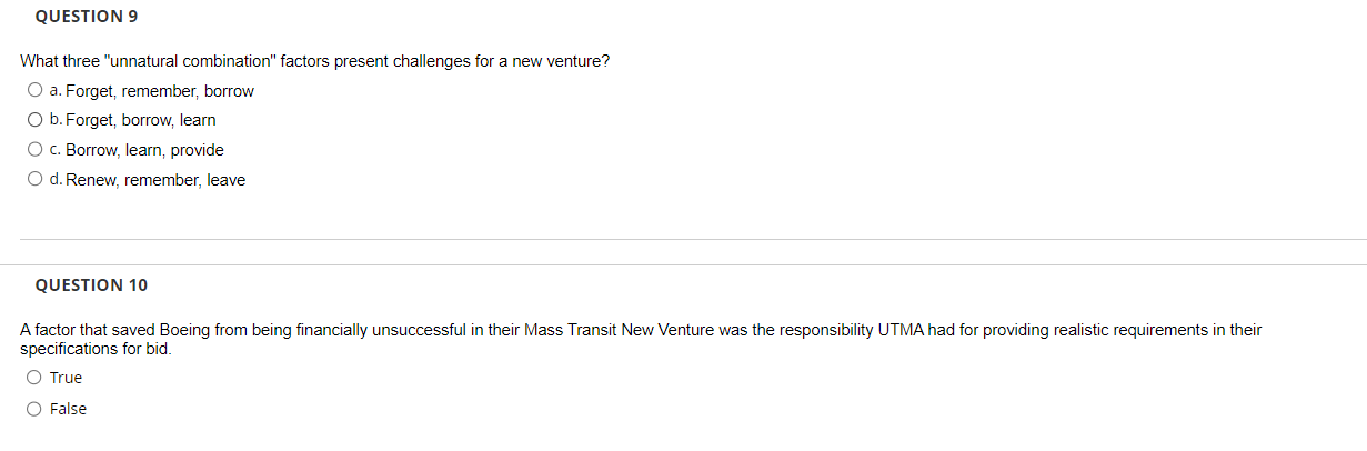 QUESTION 9 What three "unnatural combination"