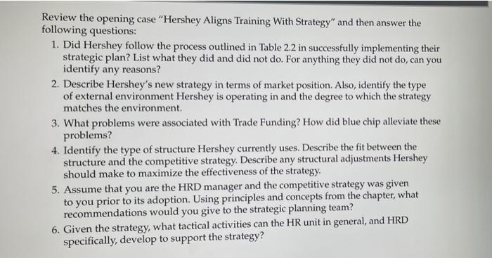 i will like Review the opening case "Hershey