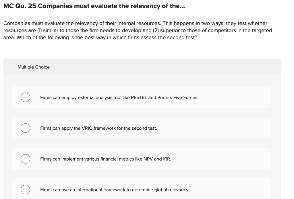 MC Qu. 25 Companies must evaluate the relevancy